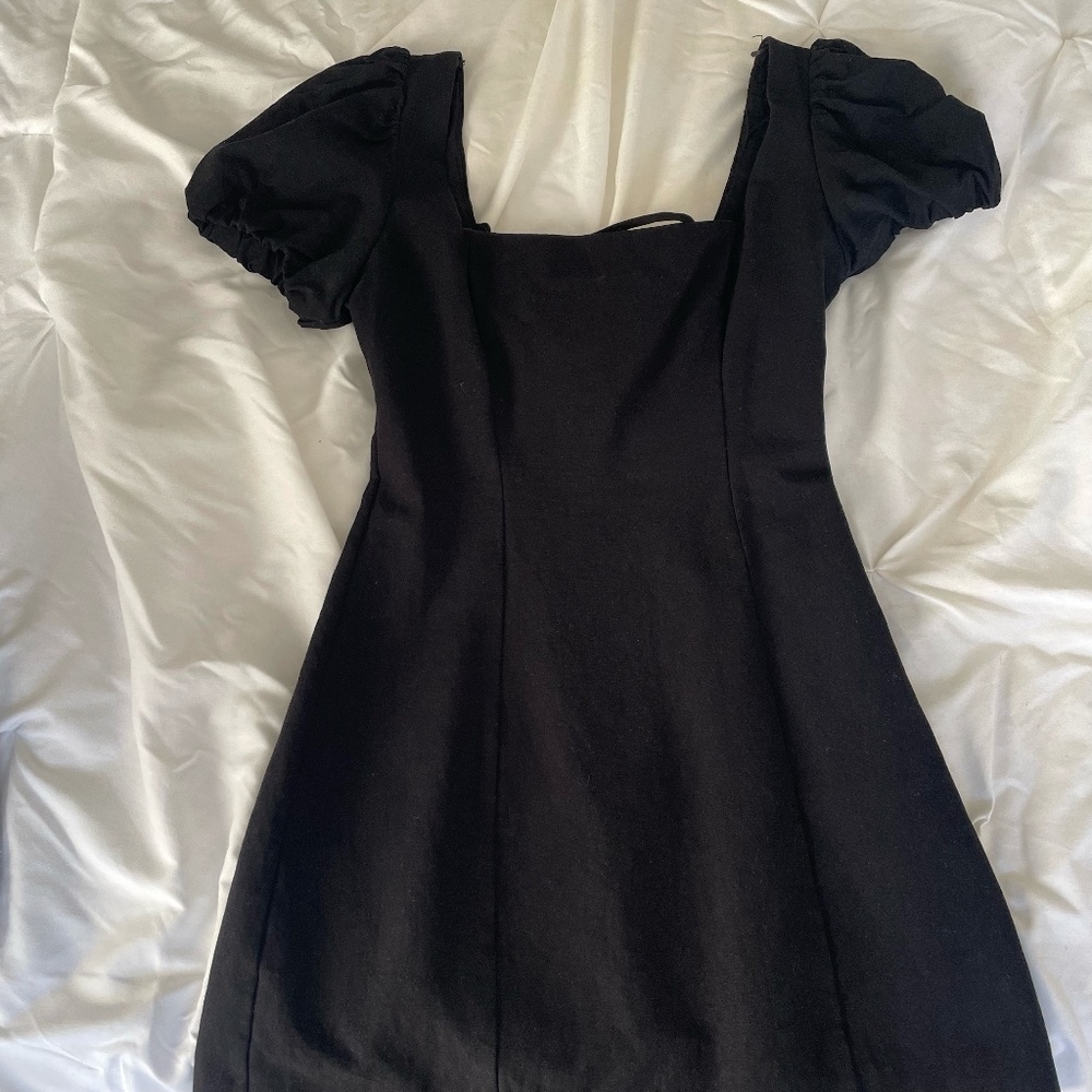 ZARA BLACK PUFFED SLEEVE TIE BACK MINI DRESS